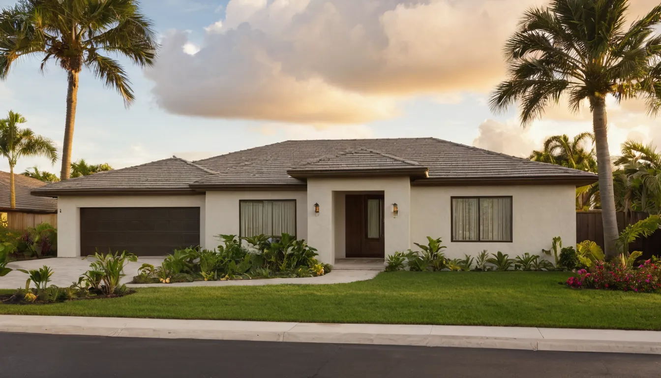 A single-story block home with palm trees in a quiet Temple Terrace neighborhood
